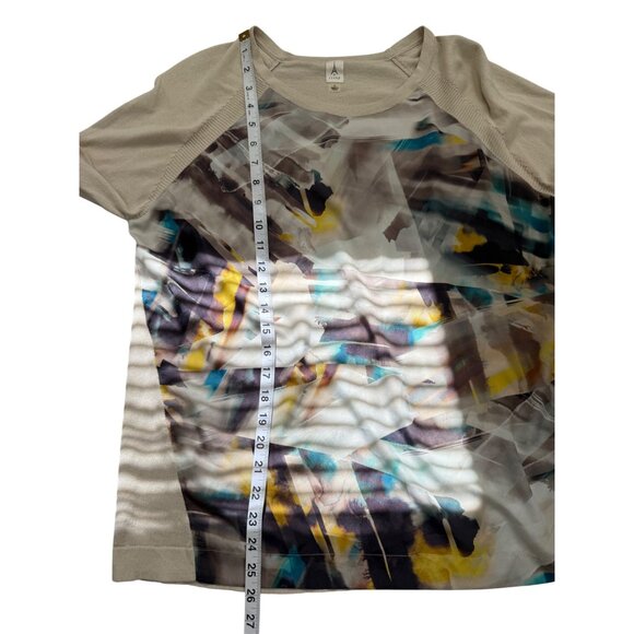 Cluny Womens Top Abstract Silk Front and Knit Cotton Back Beige Brown Size L - Picture 7 of 8